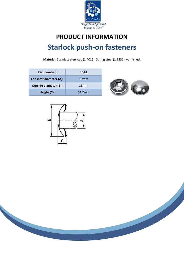 19mm Stainless steel domed starlock cap - Spec Sheet