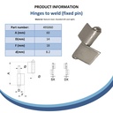 60mm Steel weldable hinge, fixed pin Left Hand Spec Sheet