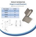 60mm Steel weldable hinge, fixed pin Right Hand Spec Sheet