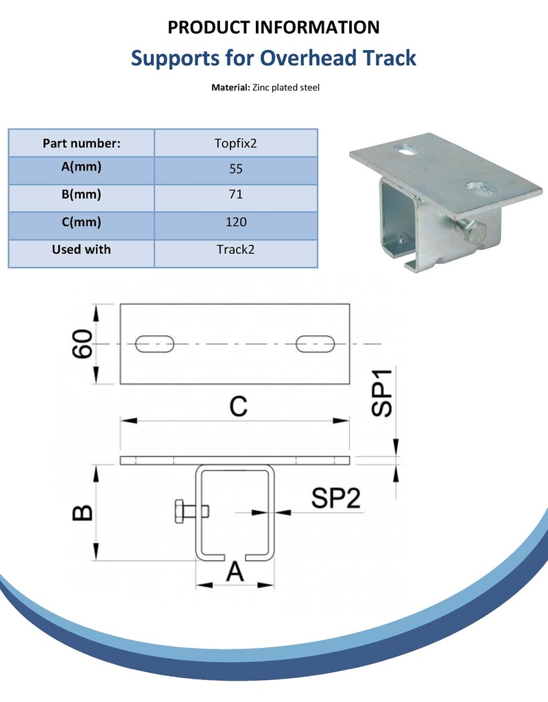 Top Fixing Bracket for track #2 Spec Sheet