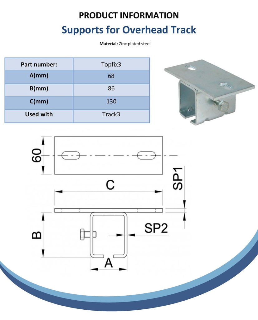 Top Fixing Bracket for track #3 Spec Sheet