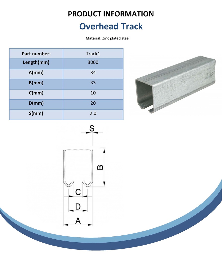 Overhead track 34x33mm (per mtr) Spec Sheet