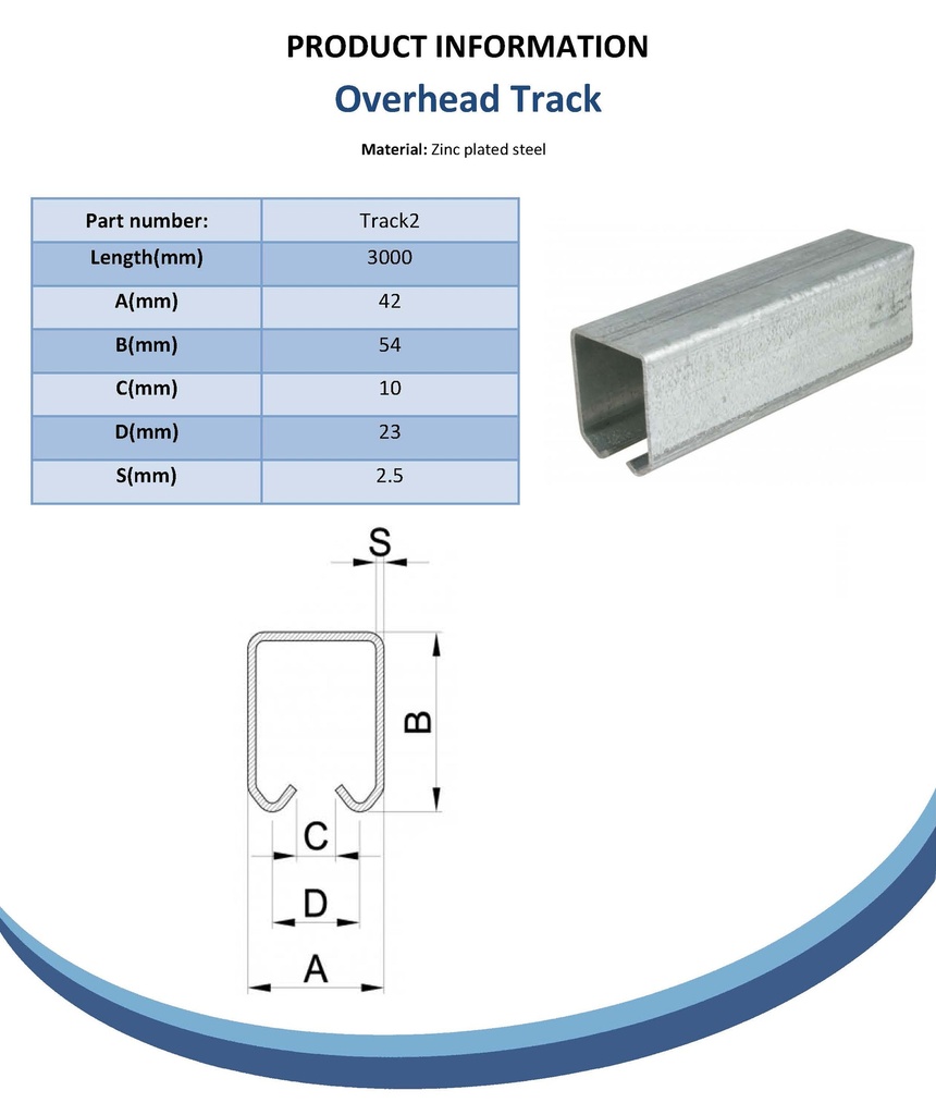 Overhead Track 42x54mm (per mtr) Spec Sheet
