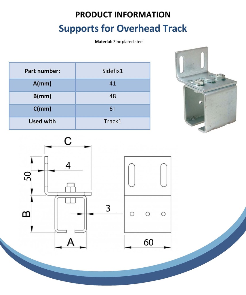 Side fixing bracket for track #1 Spec Sheet