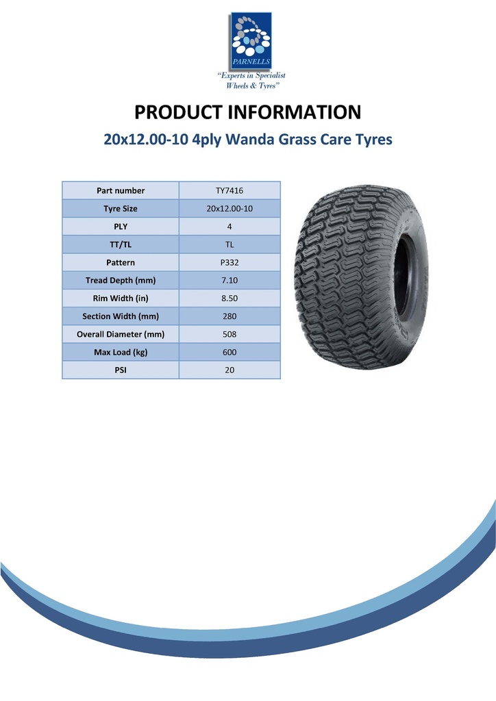 20x12.00-10 4pr Wanda P332 grass tyre TL