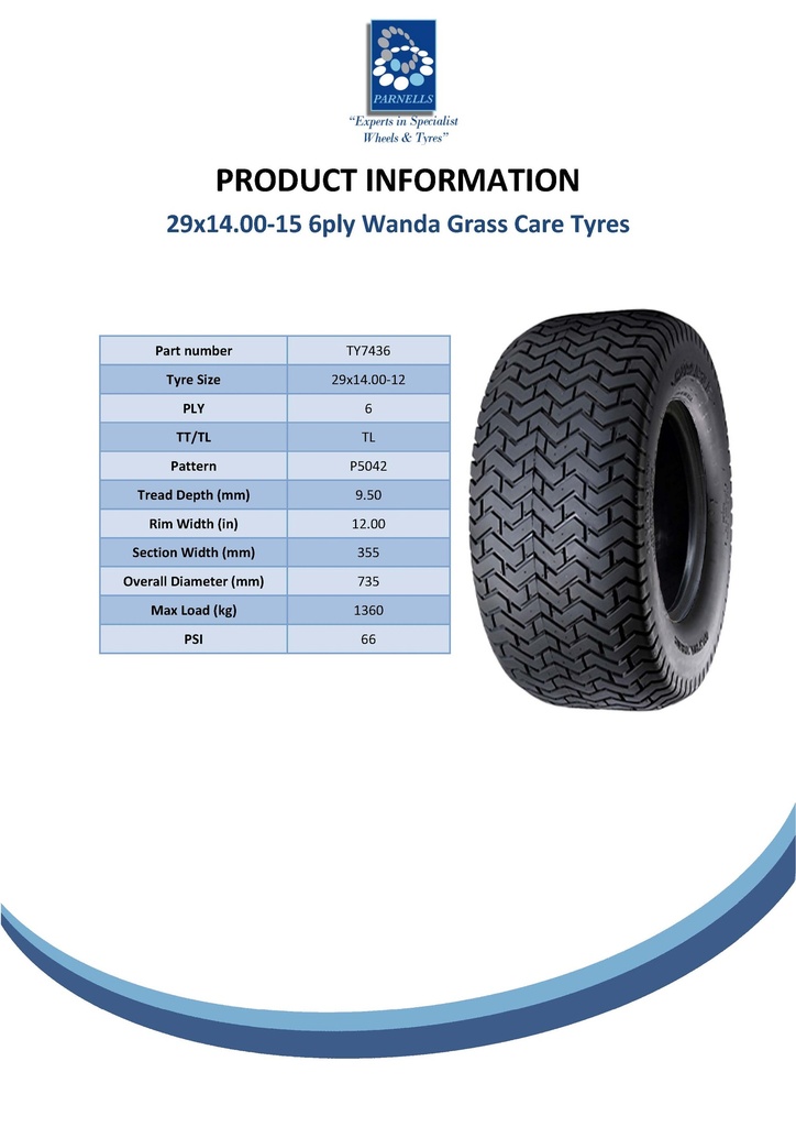 29x14.00-15 6pr Wanda P5042 grass tyre TL