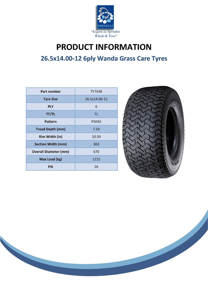 26.5x14.00-12 6pr Wanda P5042 grass tyre TL