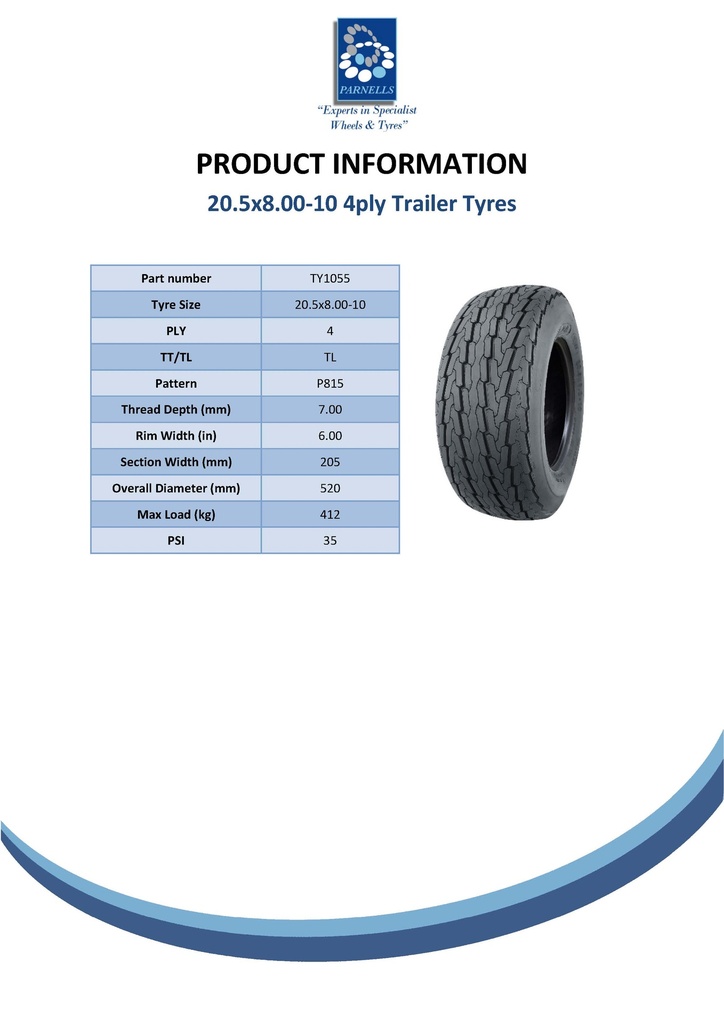 20.5x8.00-10 4pr Wanda P815 Spec Sheet