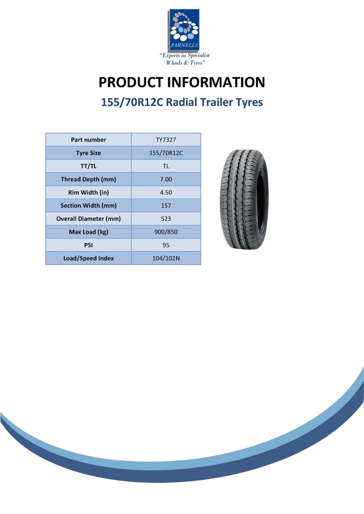 155/70R12C Trailer tyre 104/102N Spec Sheet