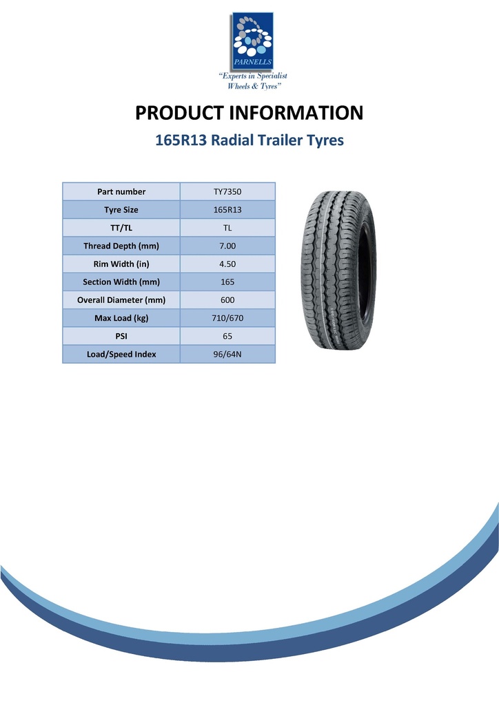 165R13C 8pr Wanda WR082 Trailer tyre TL 96/94N Spec Sheet