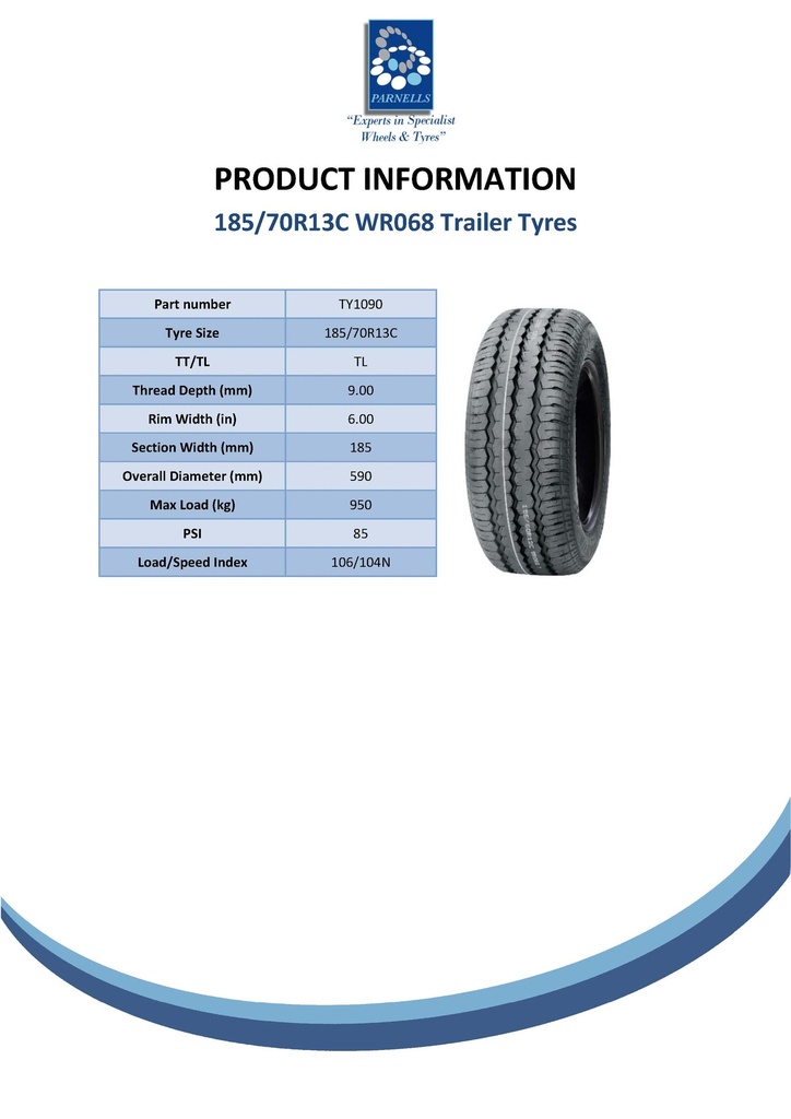 185/70R13 GT Savero trailer tyre TL 106/104N Spec Sheet