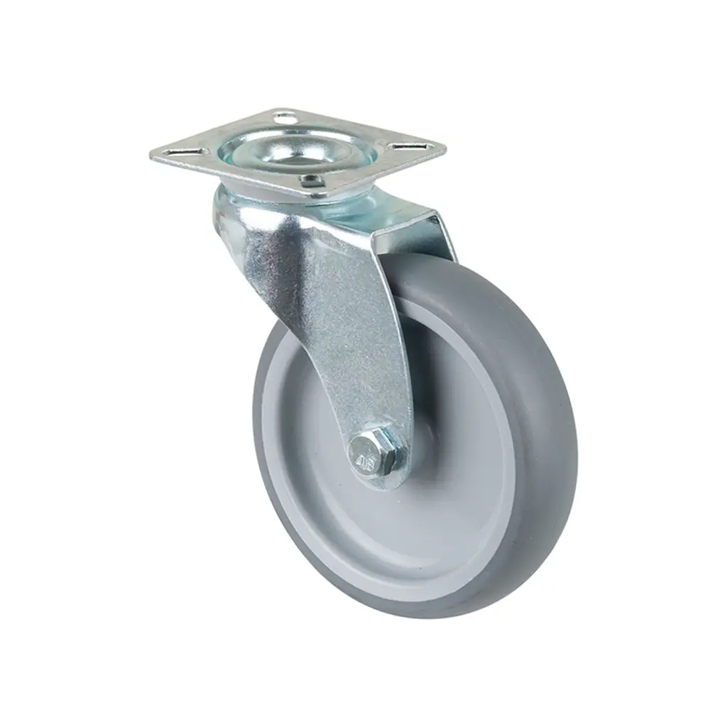 A300.A80.100 100mm swivel top plate 60x60mm castor with grey thermoplastic rubber on polypropylene centre plain bearing wheel 90kg