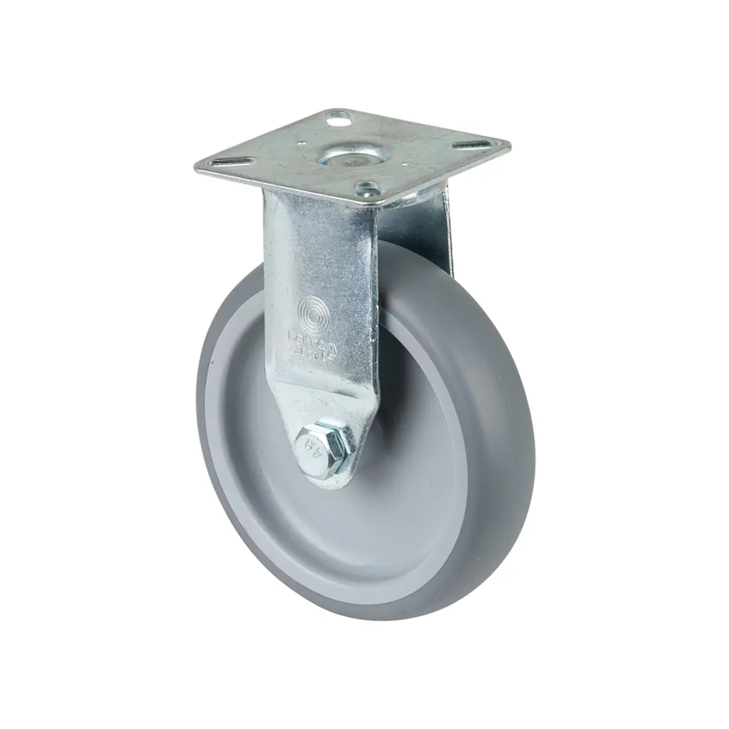 A310.A80.100 100mm fixed top plate 60x60mm castor with grey thermoplastic rubber on polypropylene centre plain bearing wheel 90kg