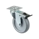 A320.A80.100 100mm swivel/brake top plate 60x60mm castor with grey thermoplastic rubber on polypropylene centre plain bearing wheel 90kg