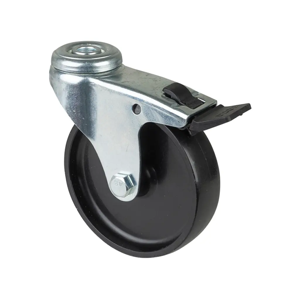 A321.A90.100 100mm swivel/brake bolt hole 10mm castor with black polypropylene plain bearing wheel 65kg
