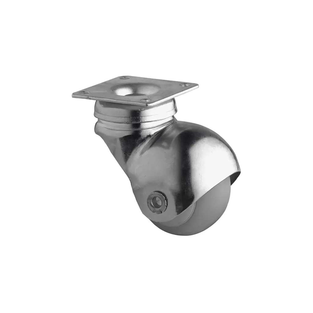 F60.040 40mm swivel top plate 42x42mm castor with grey rubber on polypropylene centre plain bearing wheel 30kg