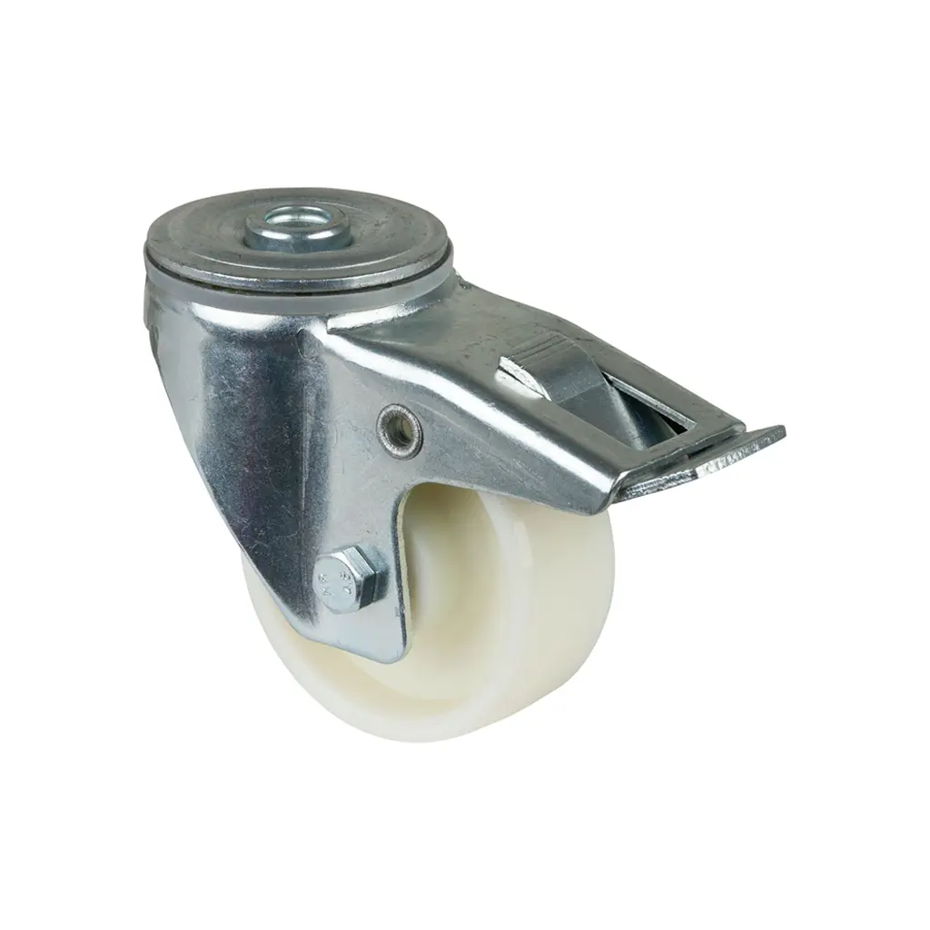 L121.B10.080 80mm swivel/brake bolt hole 12.2mm castor with polypropylene roller bearing wheel 125kg
