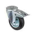 L121.B55.100 100mm swivel/brake bolt hole 12mm castor with black rubber on pressed steel centre roller bearing wheel 70kg
