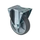 L410.A85.127 125mm fixed top plate 105x84mm castor with grey thermoplastic rubber on polypropylene centre single ball bearing wheel 120kg