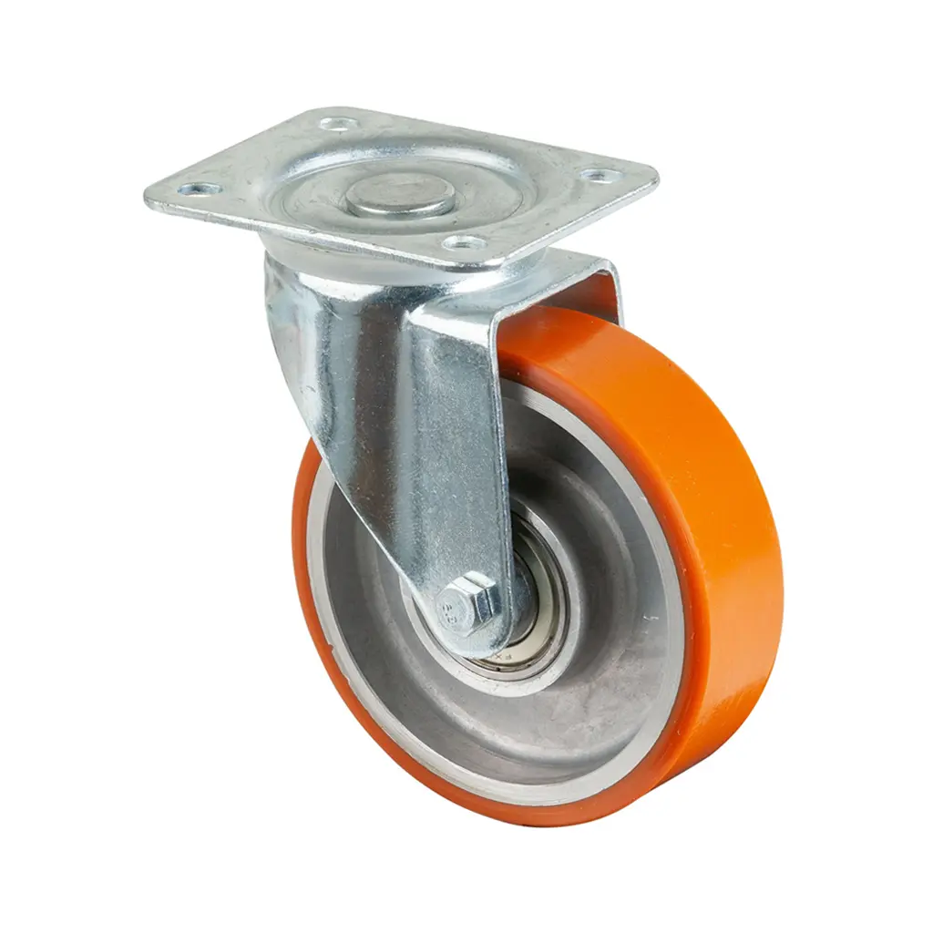 LB500.B90.125, 125mm swivel top plate 105x85mm castor with brown polyurethane on aluminium centre ball bearing wheel 300kg