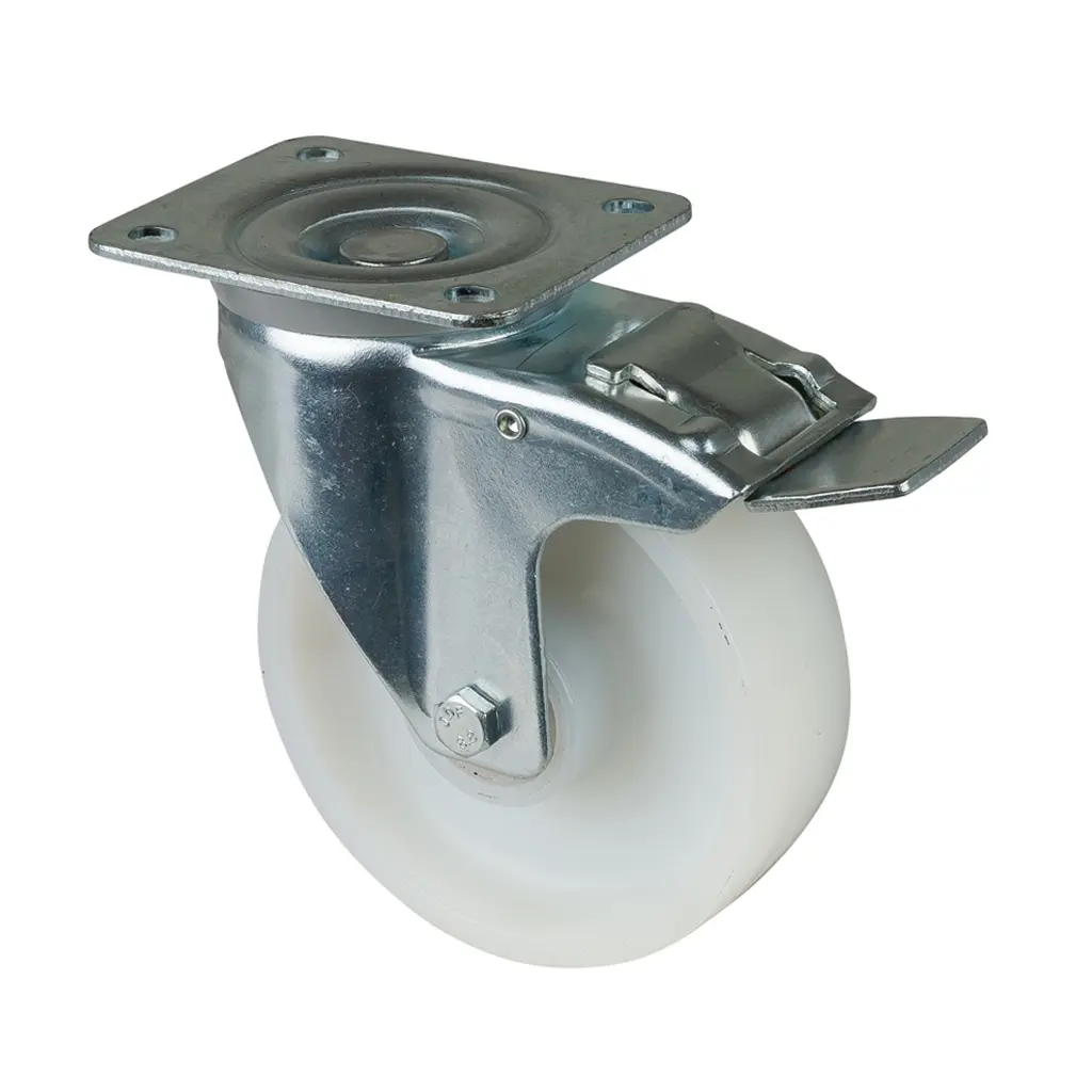 LB520.B10.126 125mm swivel/brake top plate 105x85mm castor with nylon roller bearing wheel 300kg