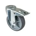 L121.A85.127 125mm swivel/brake bolt hole 12.2mm castor with grey thermoplastic rubber on polypropylene centre single ball bearing wheel 120kg