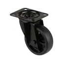 L800.B44.101.06 100mm swivel top plate 104x80mm castor with black thermoplastic rubber on polypropylene centre roller bearing wheel 110kg