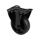 L810.B44.101.06 100mm fixed top plate 104x80mm castor with black thermoplastic rubber on polypropylene centre roller bearing wheel 110kg