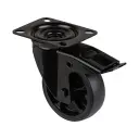 L820.B44.101.06 100mm swivel/brake top plate 104x80mm castor with black thermoplastic rubber on polypropylene centre roller bearing wheel 110kg