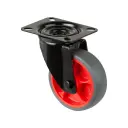L800.B44.101.03 100mm swivel top plate 104x80mm castor with grey thermoplastic rubber on polypropylene centre roller bearing wheel 110kg