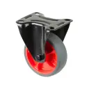 L810.B44.101.03 100mm fixed top plate 104x80mm castor with grey thermoplastic rubber on polypropylene centre roller bearing wheel 110kg