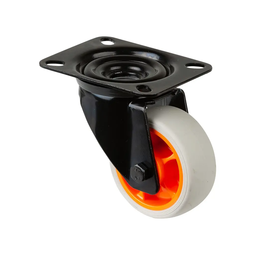 L800.B44.081.02 80mm swivel top plate 104x80mm castor with light grey thermoplastic rubber on polypropylene centre roller bearing wheel 100kg