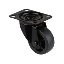 L800.B44.081.06 80mm swivel top plate 104x80mm castor with black thermoplastic rubber on polypropylene centre roller bearing wheel 100kg