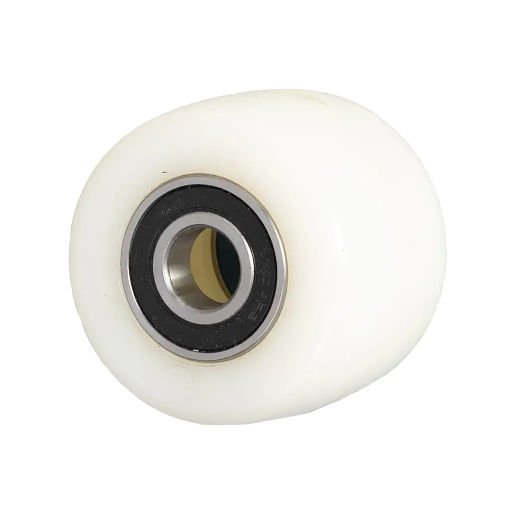 Pallet roller 82x60mm white nylon 20mm bore, width over 6204-2RS ball bearings 60mm, 650kg