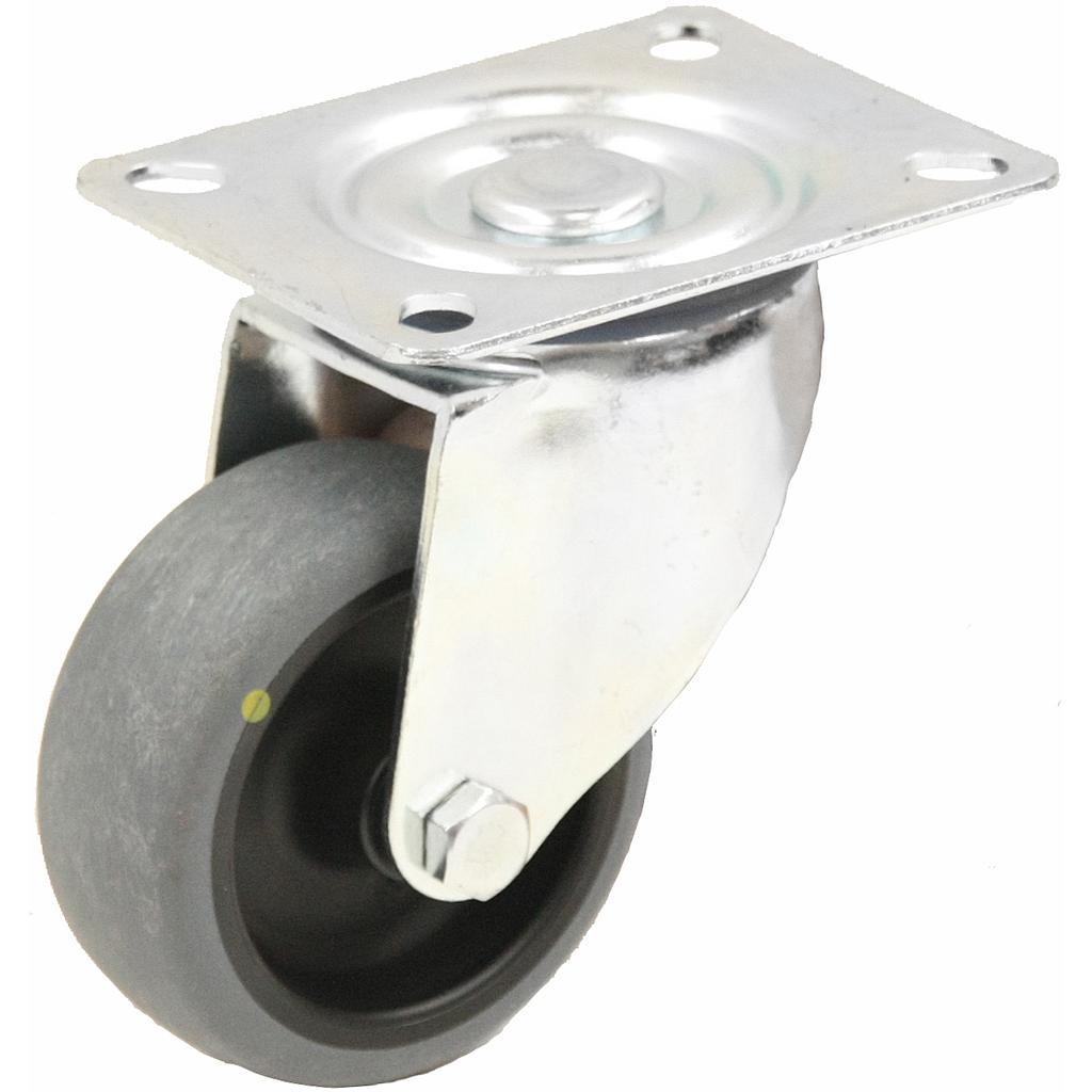 300 series 100mm swivel top plate 100x80mm castor with electrically conductive grey thermoplastic rubber on polypropylene centre plain bearing wheel 70kg