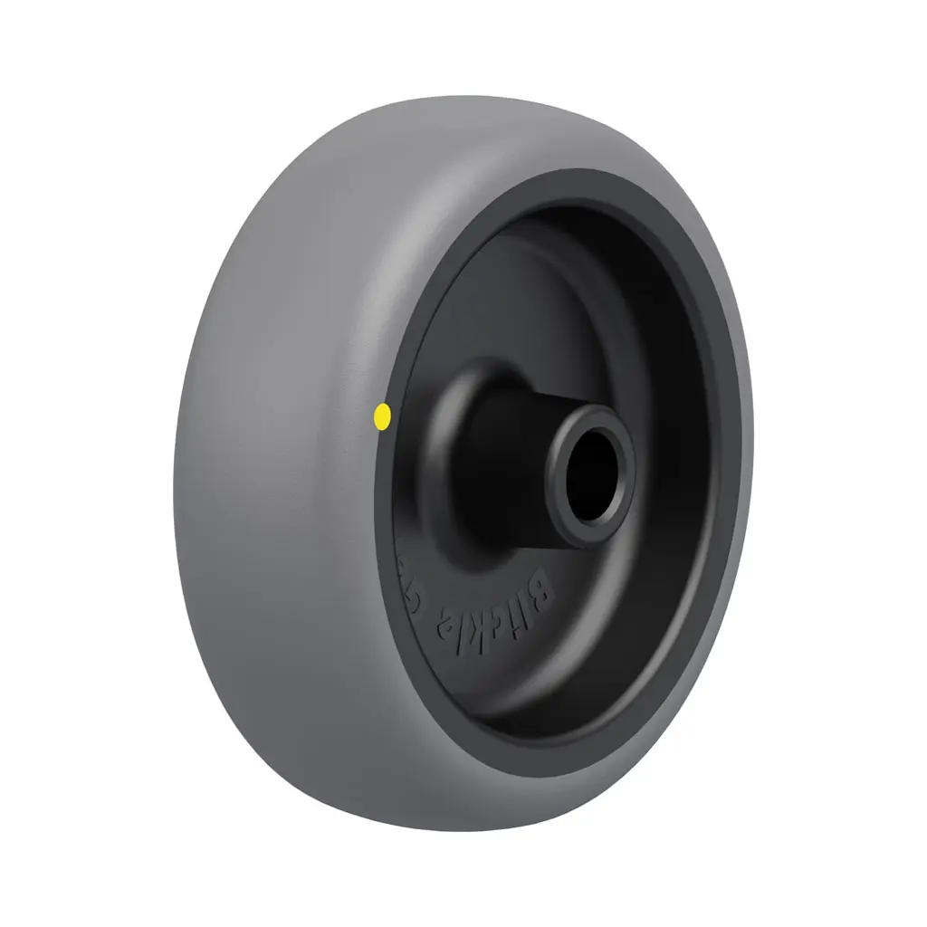 TPA 102/12G-ELS Wheel series 100mm electrically conductive grey thermoplastic rubber on polypropylene centre 12mm bore hub length 45mm plain bearing 70kg