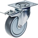 L420.100 100mm swivel/brake top plate 100x80mm castor with grey thermoplastic rubber on polypropylene centre single ball bearing wheel 110kg