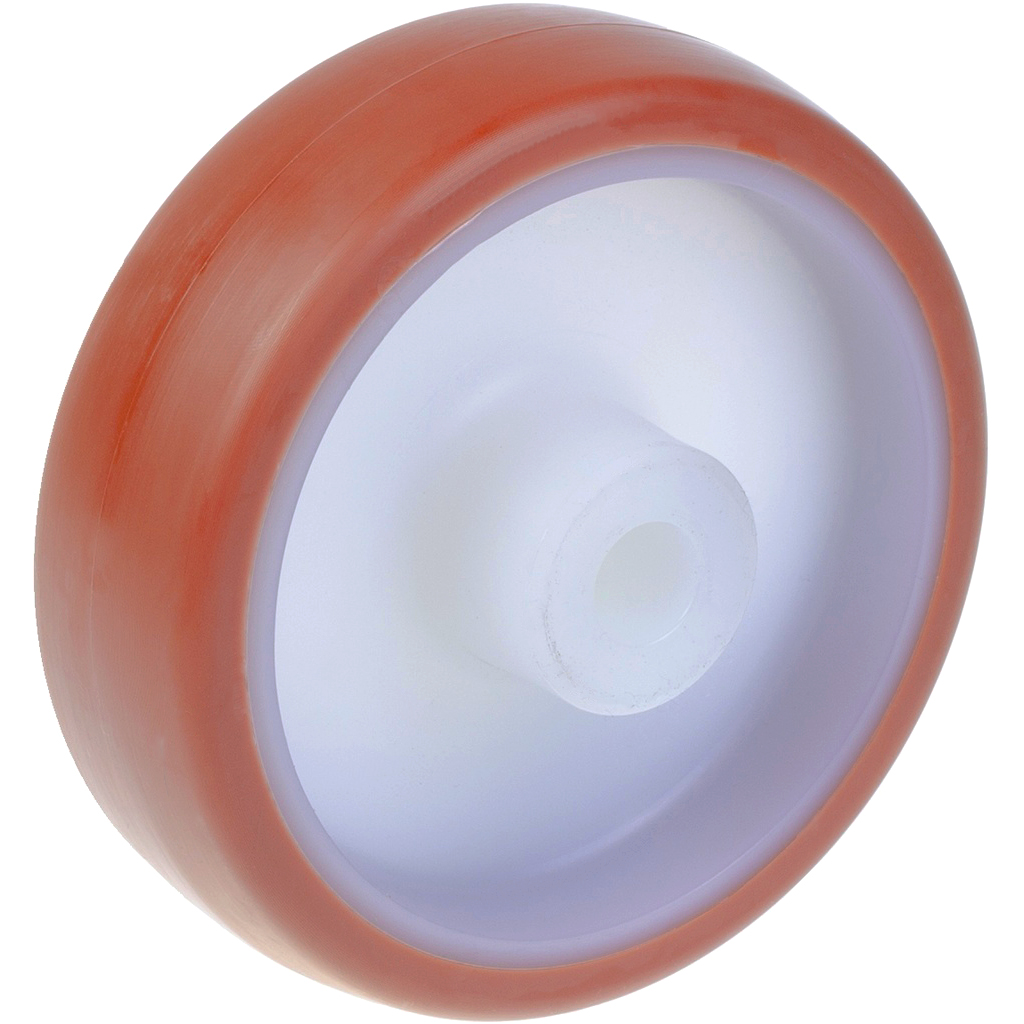 Wheel series 100mm RED/BROWN polyurethane on nylon centre 12mm bore hub length 40mm plain bore 150kg