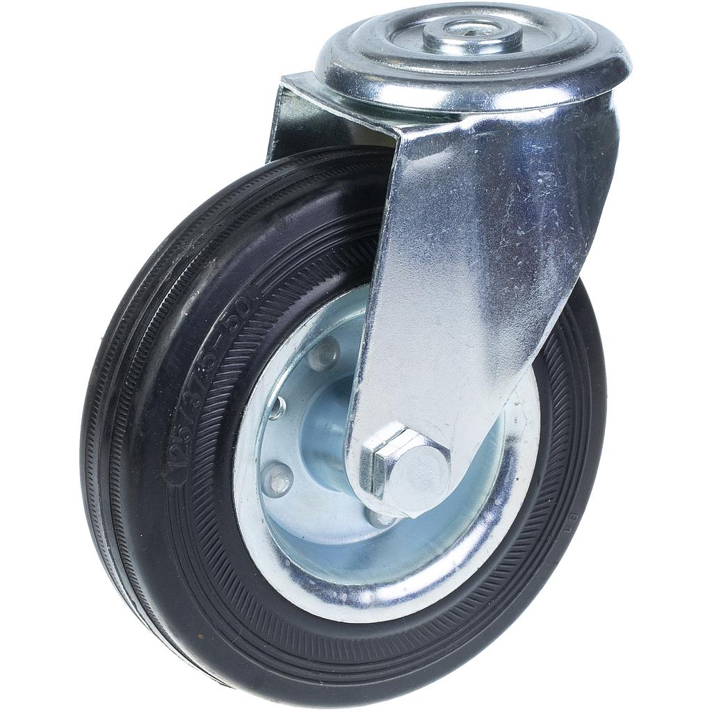 300 series 125mm swivel bolt hole 10,5mm castor with black rubber on pressed steel centre roller bearing wheel 120kg