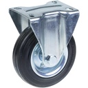 300 series 125mm fixed top plate 100x84mm castor with black rubber on pressed steel centre roller bearing wheel 120kg