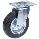 300 series 125mm swivel top plate 100x80mm castor with black rubber on pressed steel centre roller bearing wheel 120kg