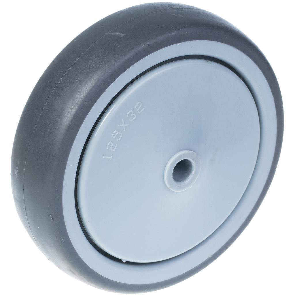 Wheel series 125mm grey thermoplastic rubber on polypropylene centre 10mm bore hub length 48mm single ball bearing 130kg