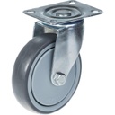 300 series 125mm swivel top plate 100x80mm castor with grey thermoplastic rubber on polypropylene centre single ball bearing wheel 130kg