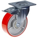300 series 152mm swivel/brake top plate 140x110mm castor with RED polyurethane on cast iron centre ball bearing wheel 350kg