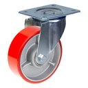 300 series 152mm swivel top plate 140x110mm castor with RED polyurethane on cast iron centre ball bearing wheel 350kg