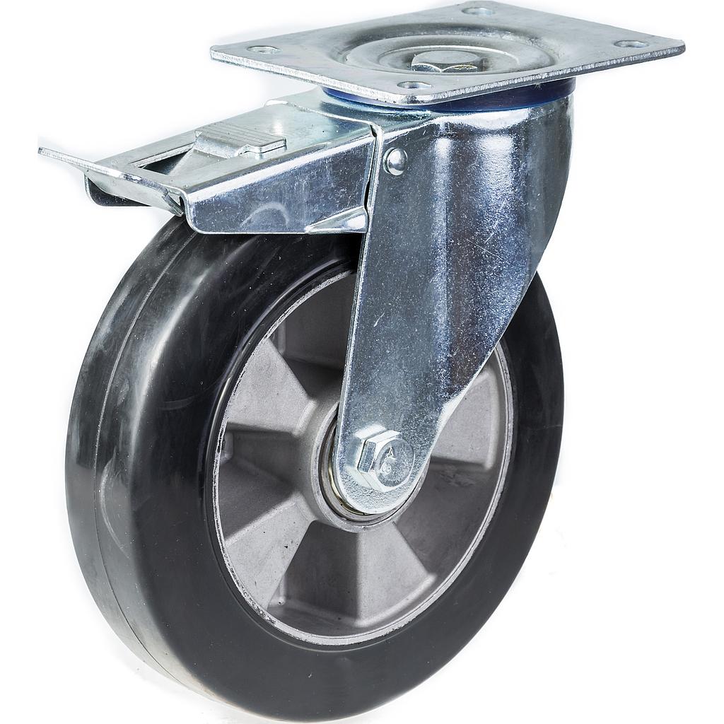 300 series 152mm swivel/brake top plate 140x110mm castor with  black elastic rubber on aluminium centre ball bearing wheel 330kg