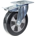 300 series 152mm swivel/brake top plate 140x110mm castor with  black elastic rubber on aluminium centre ball bearing wheel 330kg