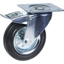 300 series 160mm swivel/brake top plate 140x110mm castor with black rubber on pressed steel centre roller bearing wheel 150kg