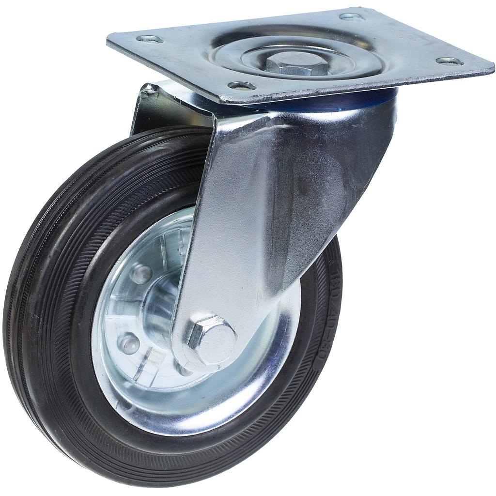 300 series 160mm swivel top plate 140x110mm castor with black rubber on pressed steel centre roller bearing wheel 150kg