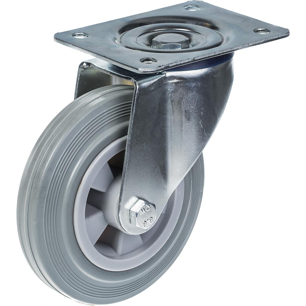 300 series 160mm swivel top plate 140x110mm castor with grey rubber on polypropylene centre roller bearing wheel 135kg